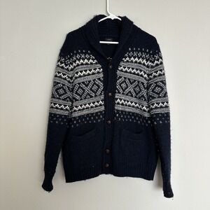 J. Crew Wool Blend Shawl Collar Cardigan Sweater Up Grandpa Navy Gray Size M